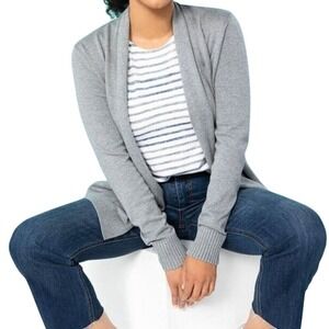 Gray Cotton Modal Open Front Shawl Cardigan Sweater Pockets 2X Plus Size Minimal